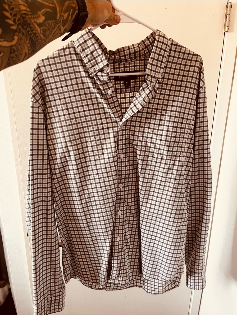 Betabrand Black and White Check Long-Sleeve Shirt